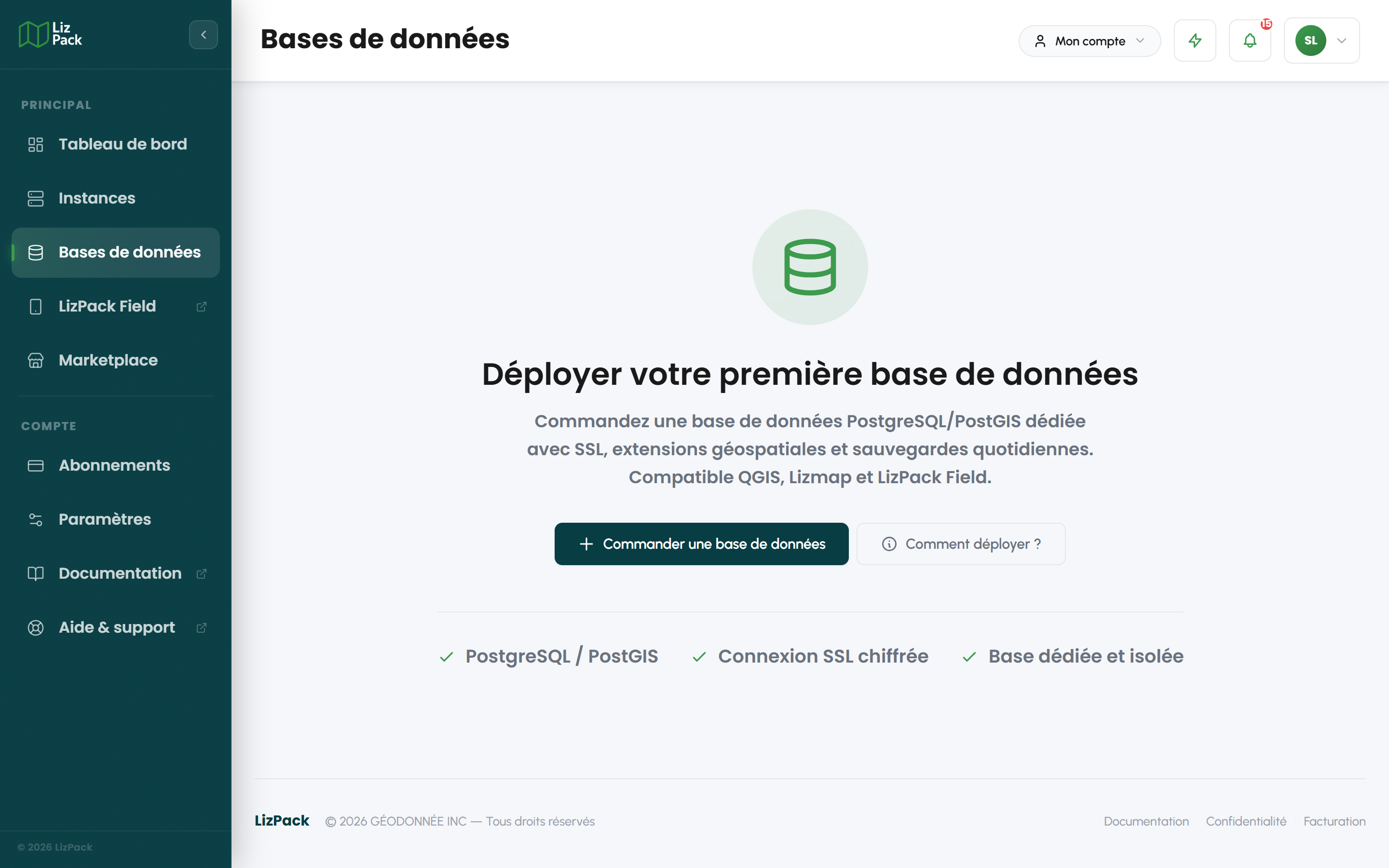 Page Bases de données de LizPack