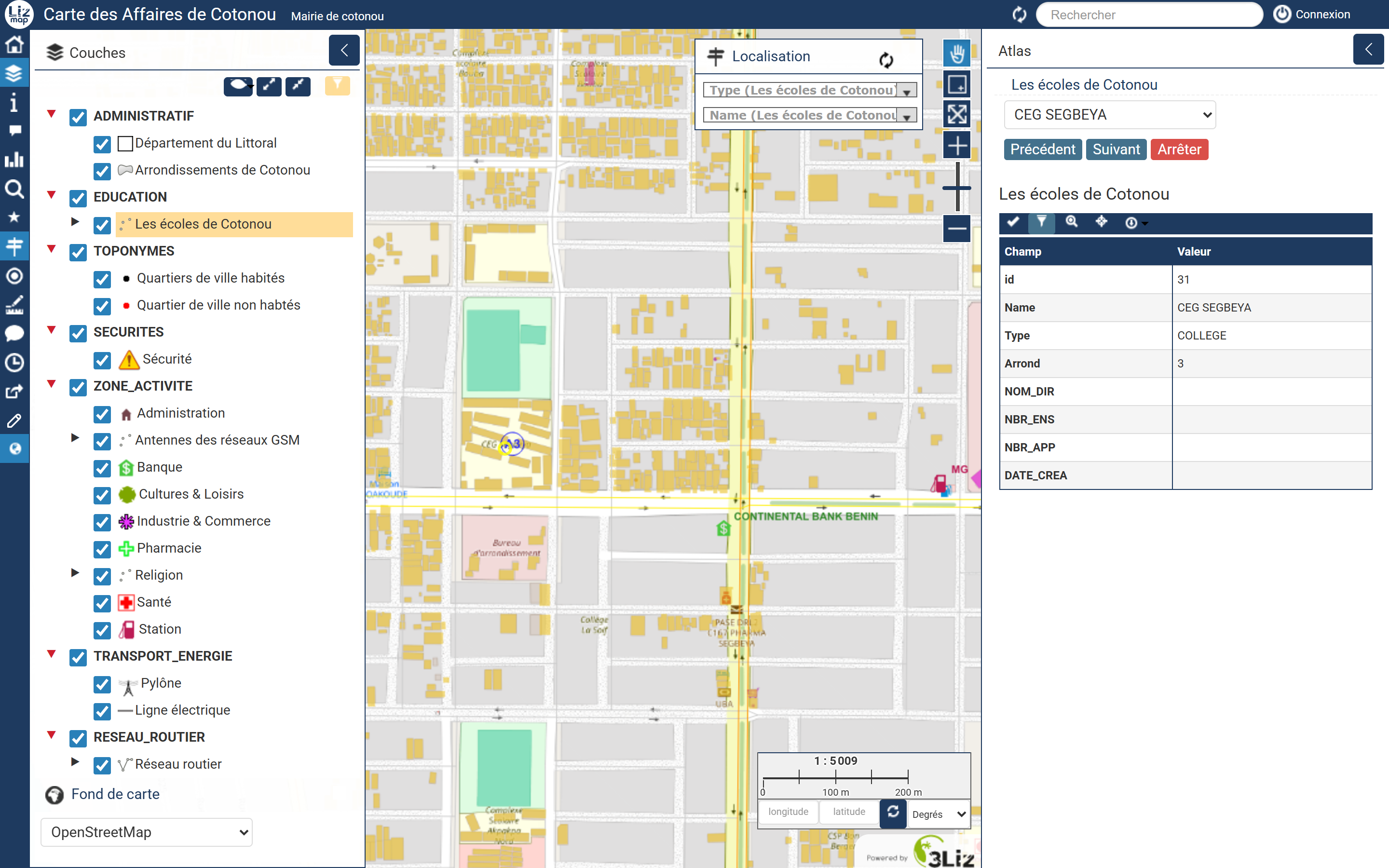 Portail Lizmap avec le panneau des couches (légende) ouvert